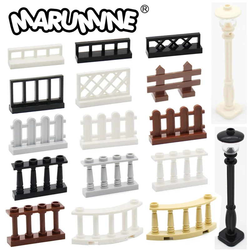 Marumine-Accesorios de ciudad de ladrillos MOC, 30 Uds., barandilla de valla, escaleras, casa, piezas de jardín, juguete militar, piezas de bloques de construcción