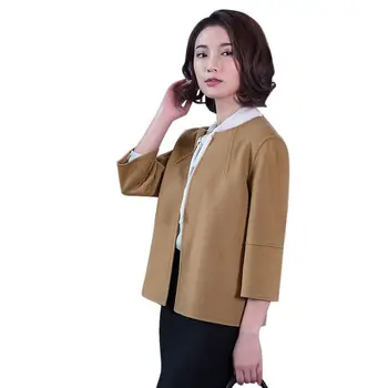 

Women Simple Woolen Temperament Slimming Cardigan Coat Solid Color Long Sleeve Button Suit Jacket Outwear