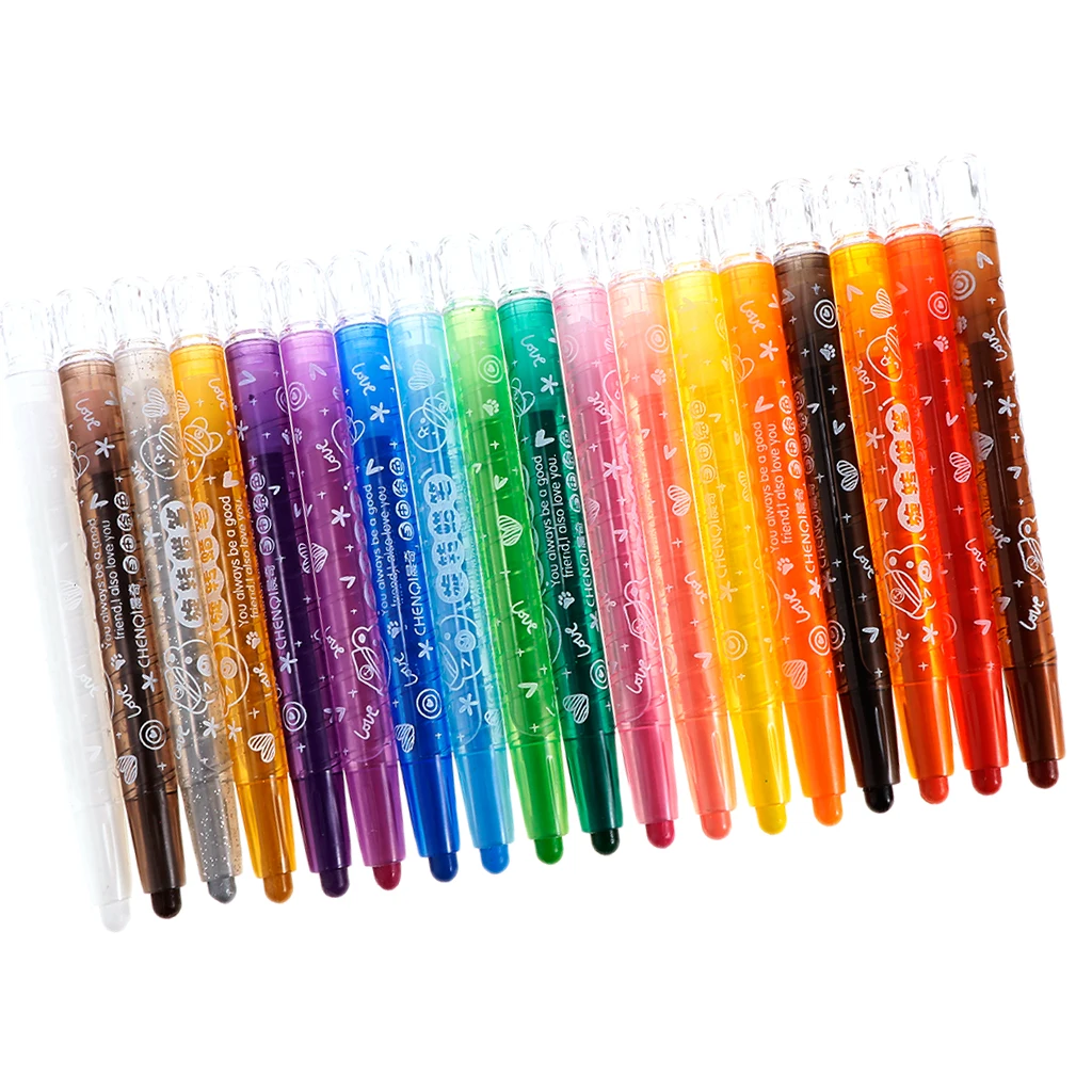 18 Colors Children Non-Toxic Washable Rotating Rolling Crayon Pastel Marker Pen
