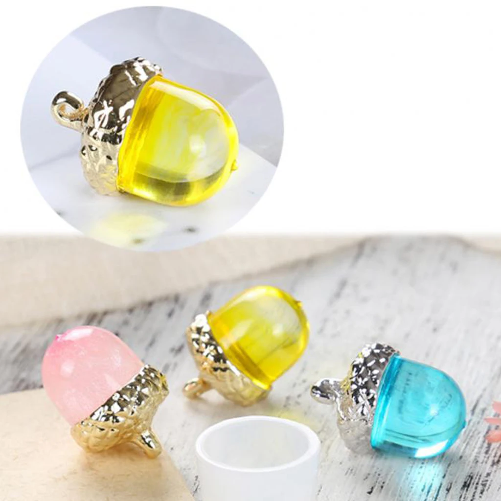 Silicone Jewelry Mold Pendant Mould & Silver Bead End Caps DIY Acorn Charm