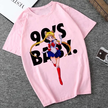 

Sailor Moon 90s Funny Pink T Shirt Harajuku Clothes Tshirt Aesthetic Cat Anime Vogue T-shirt Kawaii Graphic Tees Women