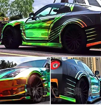 

Car Wrap Film SUNICE Chrome Rainbow Black Backing PVC Sheet Car Inner Exterior DIY Decoration Film with Bubble Free 1.38x0.3m