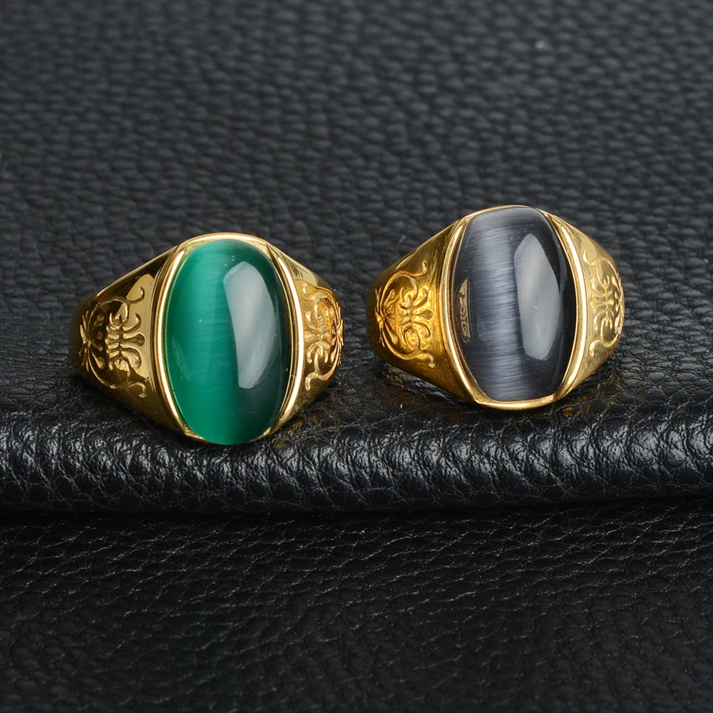 Biker Rock Finger Stainless Steel Artificial Opa Stone Rings Men