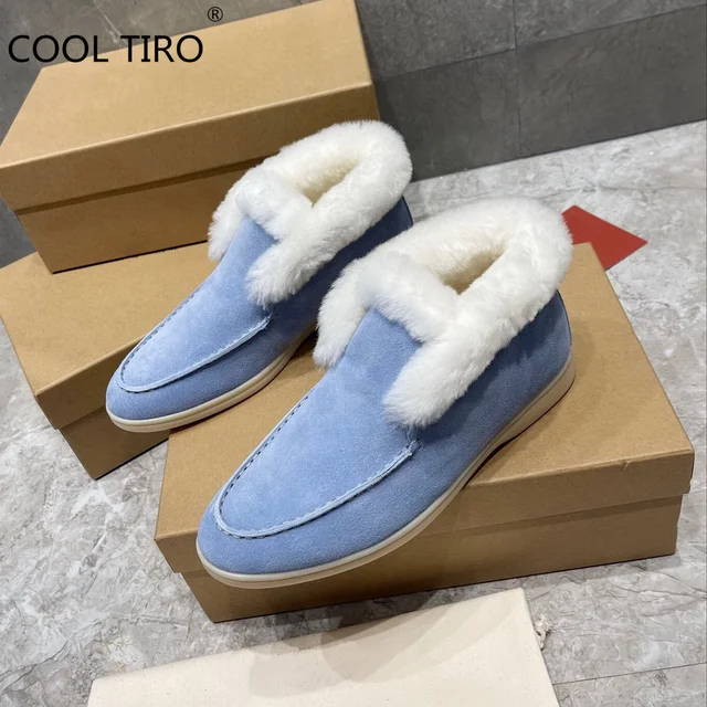 Botas de Invierno para mujer, botines abiertos para caminar, zapatos planos  sin cordones de gamuza, mocasines cálidos de lana de piel Natural, botas de  nieve de oveja|Botas de nieve| - AliExpress