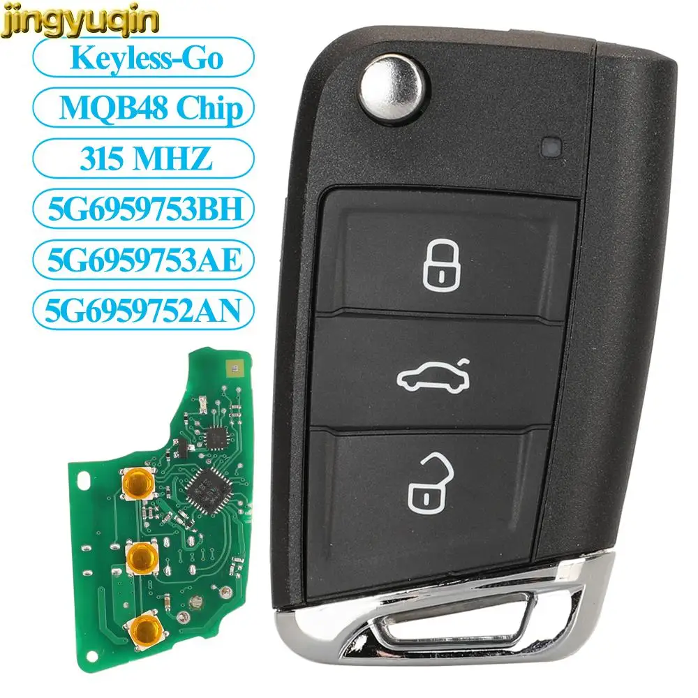 Jingyuqin Car Key Alarm Fob Keyless Go Mqb48 315mhz For Vw Tiguan Polo