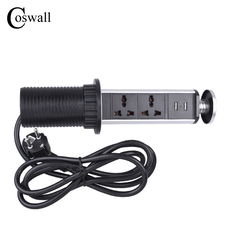 COSWALL PULL POP UP 2 универсальная розетка питания 2 usb порт для зарядки кухонные настольные розетки выдвижные столешницы Столешница EU вилка