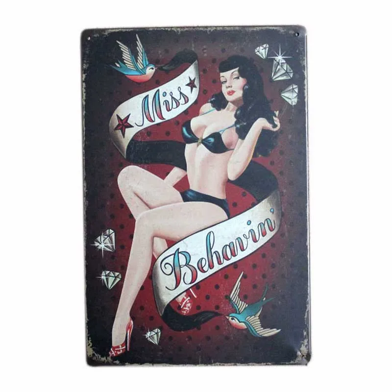 Pin Up винтажные наклейки девушка металлическая жестяная вывеска Pinup кафе украшение паба Ретро настенная доска декорации Декор для дома 20x30 см - Цвет: 05670