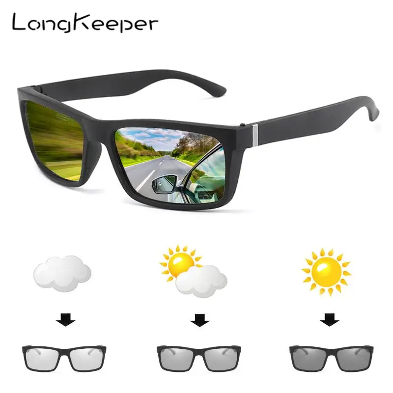 

LongKeeper Chemeleon Photochromic Sunglasses Men Square Polarized Sun Glasses for Driving Male Discoloration Oculos UV400