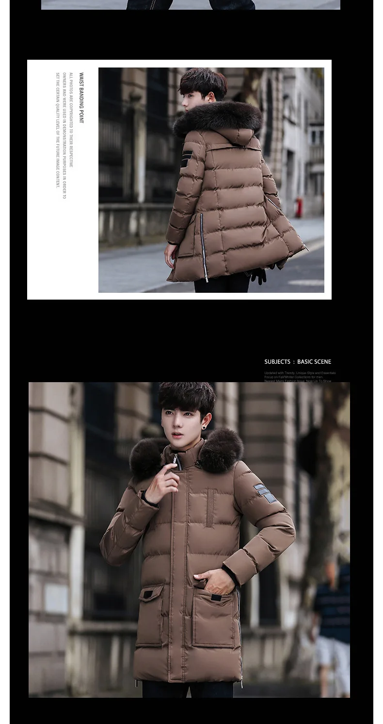 Winter Plus Velvet Thick Warm Hoodie Men's Mid-length Trench Coat Teenager-Style Coat Cotton-padded