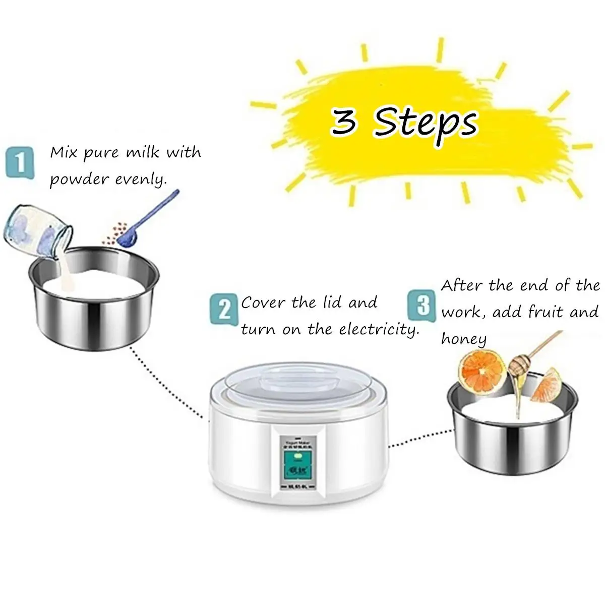 Yogurt Maker 1.5L Automatic Multifunctional Stainless Steel Liner with 7 Cups 220V