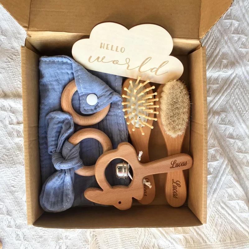 Personalized Name Bath Toys Set Kid Swaddle Wrap Baby Milestones Brush Rattle Bracelet Bibs Photography Supplies Birth Gift baby bath toys