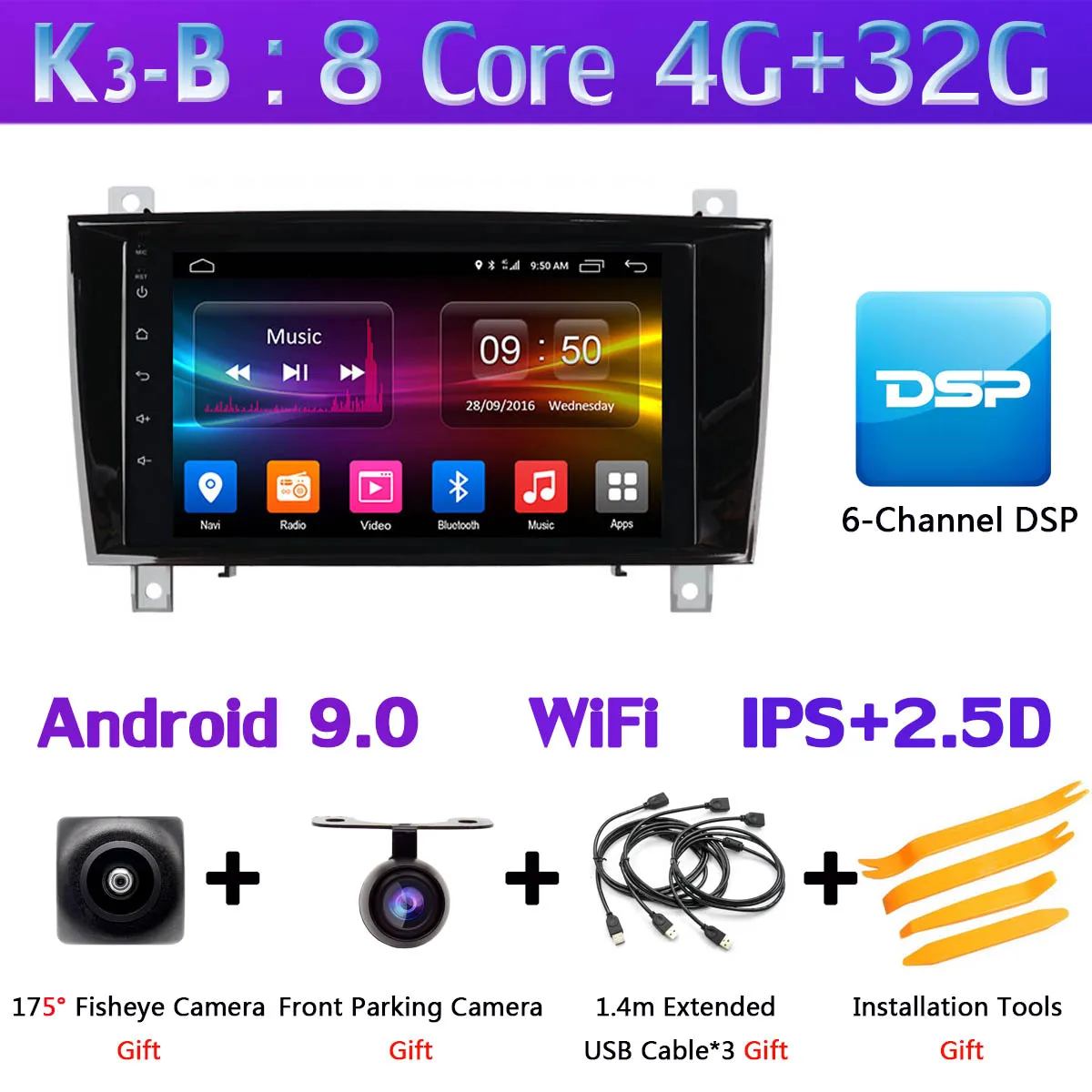 K3-B 360 ° панорамный Android 9,0 4G+ 64G Автомобильный мультимедийный плеер CarPlay Авто DSP SPDIF gps радио для Mercedes Benz SLK Class R171 W171 - Цвет: K3-B