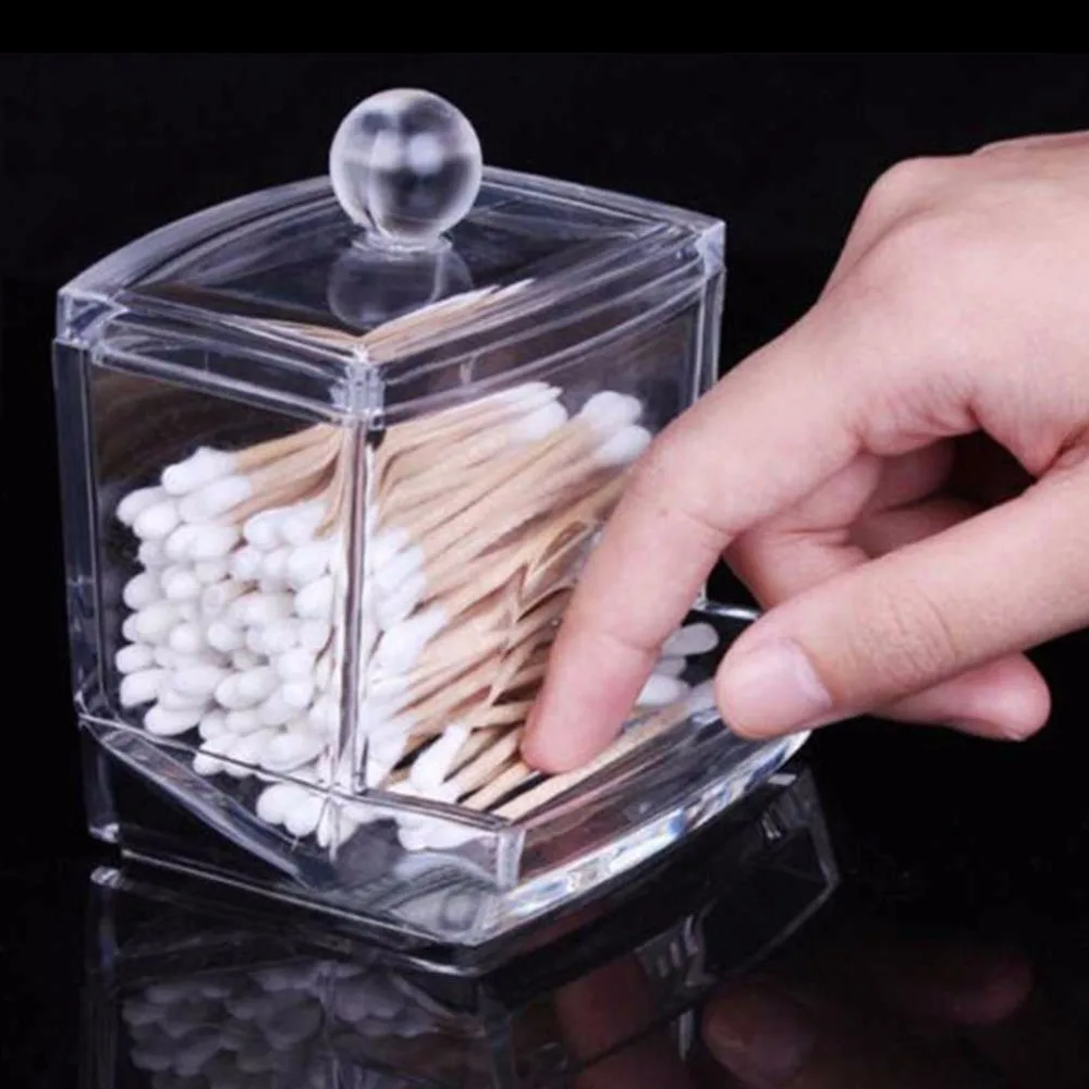 

OUTAD Acrylic Crystal Cotton Bud Storage Box Clear Cotton Pad Storage Holder Make Up Cosmetic Organizer Box Container