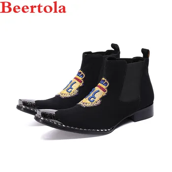 

New Cow Suede Men Shoes Black Boots Men Badge Appliques Autumn Men's Cheldsea Boots High Quality British Style Zapatillas Hombre