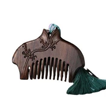 Handcrafted Vintage Sandalwood Comb – Carved Wooden Hair Comb with Tassel Ornament