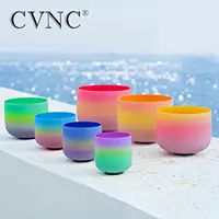 CVNC 6-12 Inch Rainbow Chakra Frosted Quartz Crystal Singing Bowl Set of 7pcs CDEFGAB Note for Healing with Free 2pcs Liner Bag
