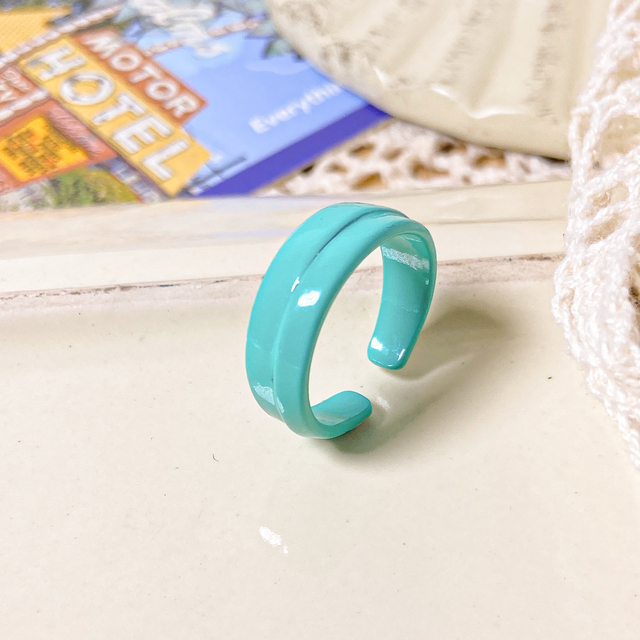 Korea Colorful Fashion Resin Fruit Ring Set Metal Geometric Irregular Open Rings for Women Party Wedding Jewelry Ring Set