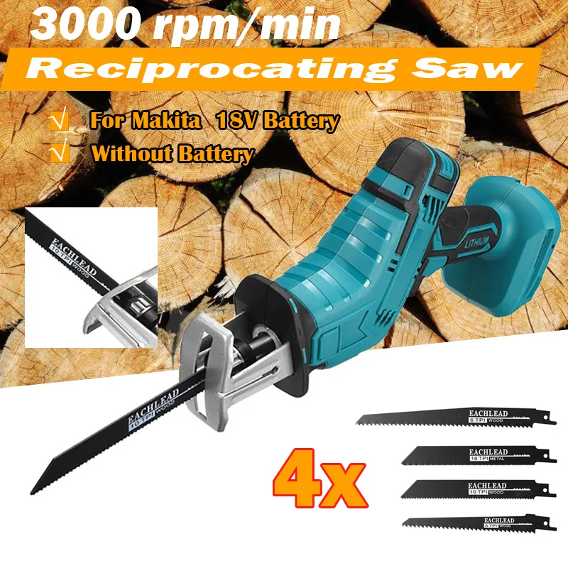 

Reciprocating Saw Cordless Electric Saw for Wood Metal Plastic Cutting Machine Power Saws with Saw Blades for Makita 18V Battery