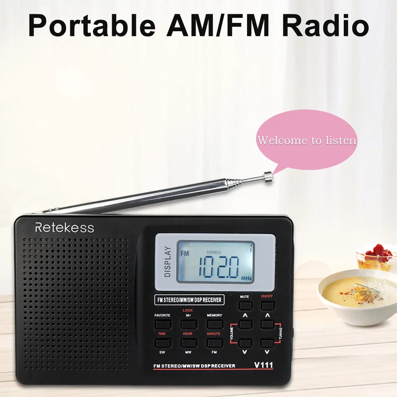 RETEKESS V111 Полнодиапазонный радиоприемник FM стерео/MW/SW DSP с таймером будильник