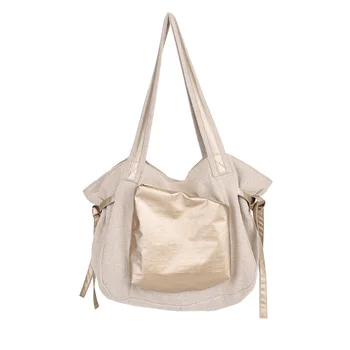 

Women's Linen Tote Bag Futuristic Metal Color Fashion-Style Large Bag Geometry Casual Shoulder Bag