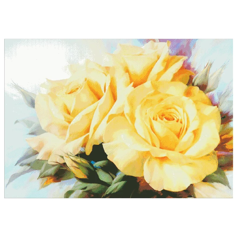 

Three-yellow roses cross stitch package big bloom 18ct 14ct 11ct cloth cotton thread embroidery DIY handmade needlework