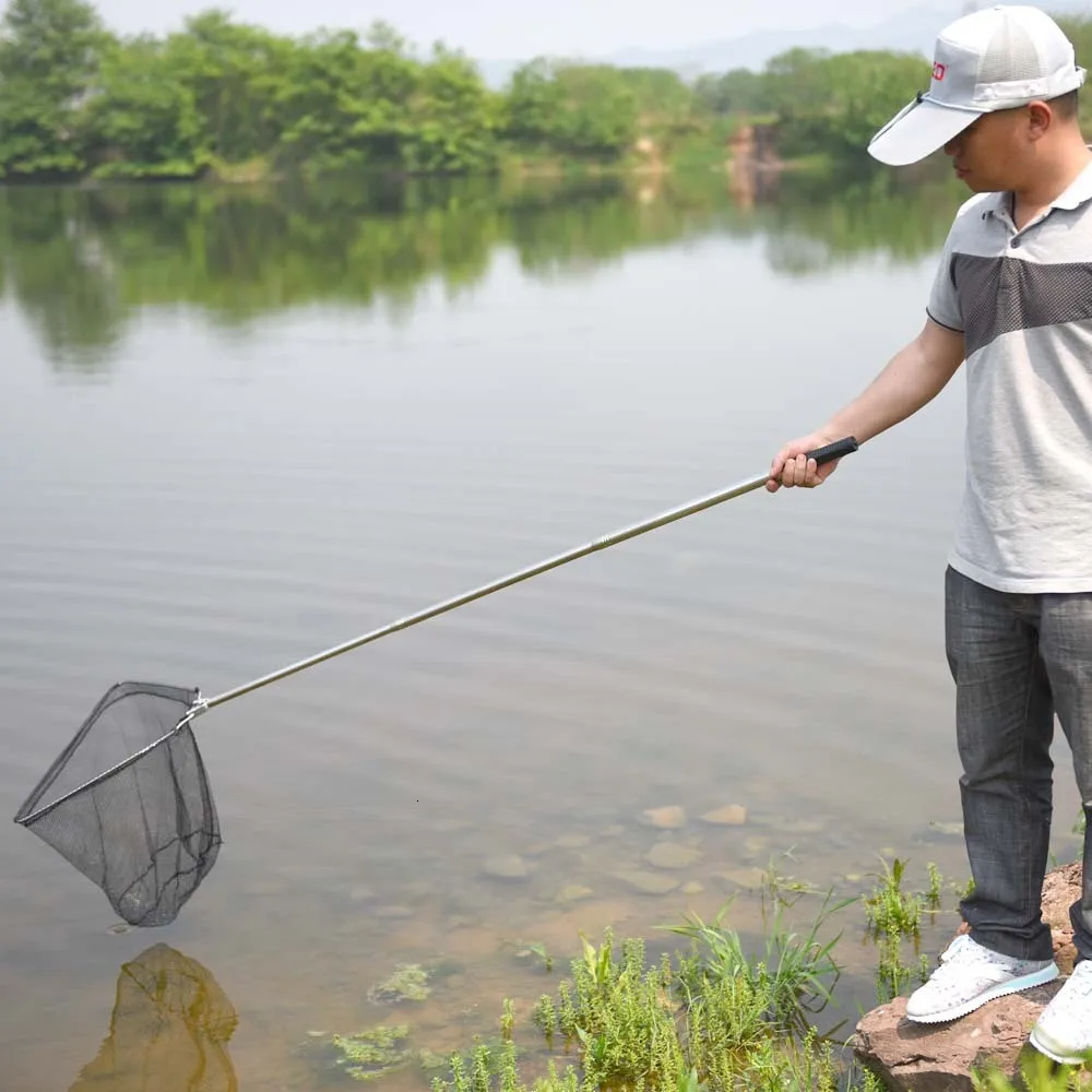 Alça de Nylon Rede de Pesca Nova Seções Brail Landing Net Triângulo Aço Inoxidável Telescópica Folding 3 6 Nova 3 Seções Brail Landing Net Triângulo