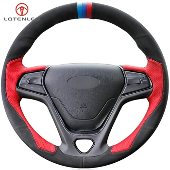 

LQTENLEO Red Leather Black Suede Car Steering Wheel Cover For Chery Arrizo 5 5e 2016-2018 Tiggo 3X 3xe 2016-2018 eQ1 2017 2018