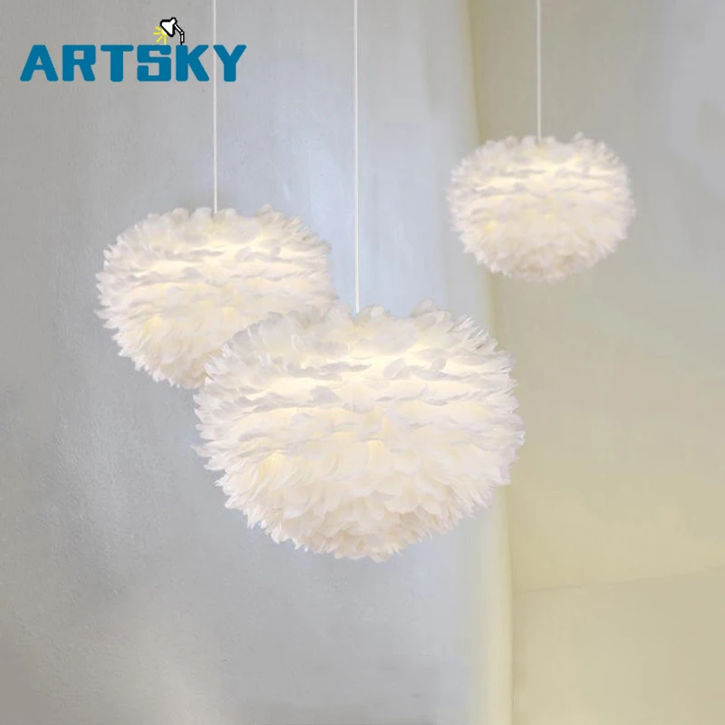 

Modern LED Pendant Lamp White Flower Plume Feather Popular Designer Living Room Hanging Simple Fixture