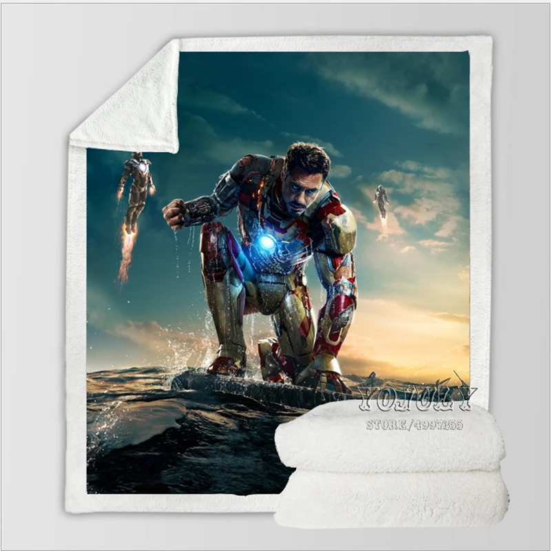 YOJULY, Железный человек, герой Marvel, для детей и взрослых, 3d принт, одеяло, диване, пододеяльник, теплое постельное белье, удобное офисное одеяло для короткого сна K36