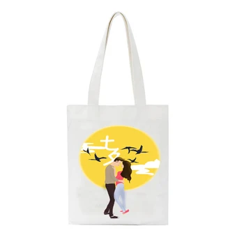 

KISS Pattern Printed Women Canvas Bag Handbags Foldable Shopping Tote Students' Simple Eco Environmental Shopper Bags