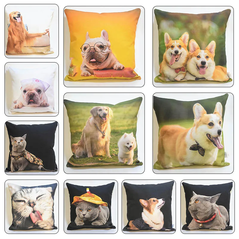 

Pet Pattern Cushion Cover Pillow Case Dog Cat Pattern 45 * 45cm Polyester Cushion Cover Simple Sofa Bed Home Pillow Case