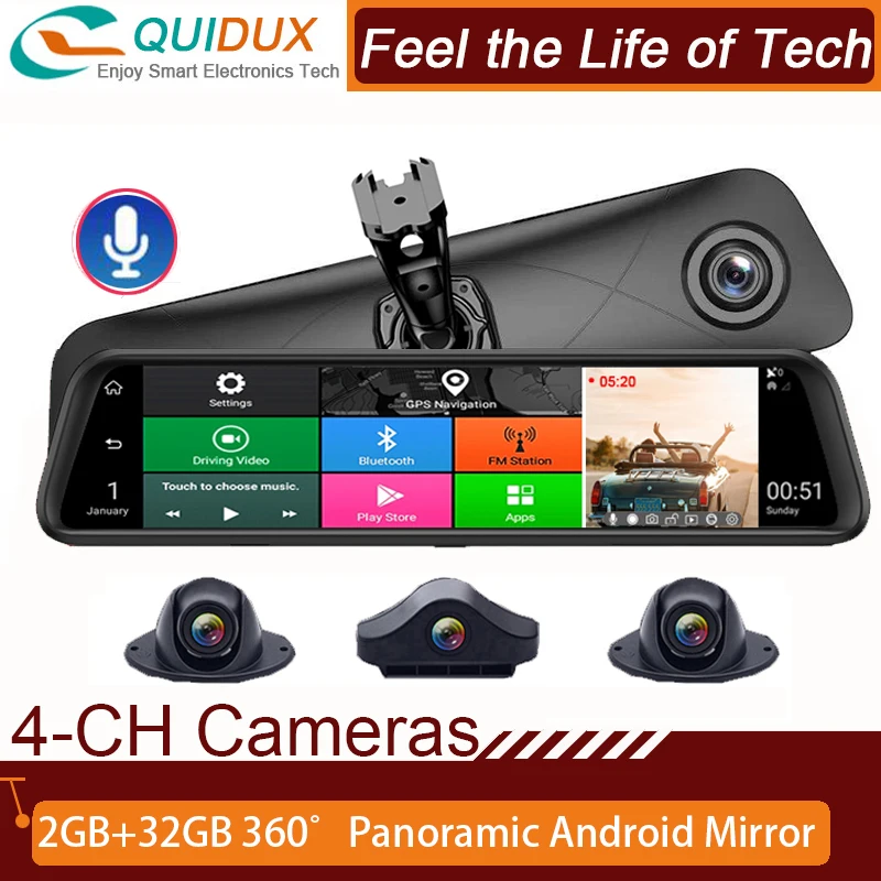 

2GB+32GB Smart Car DVR 12 Inch 4 Channel Cameras 4G Android Rearview Mirror ADAS Dash Cam GPS Wifi Auto Recorder Voice Control