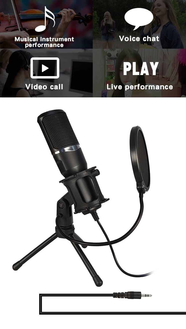 gaming microphone YTOM M1Lite PC Microphone with Mic Stand, Professional 3.5mm Jack Recording Condenser Microphone Compatible with PC, Laptop bluetooth microphone