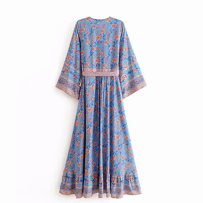 Boho Летнее шикарное винтажное платье макси с цветочным принтом для женщин модное лоскутное платье с бантом и поясом пляжные платья vestidos mujer