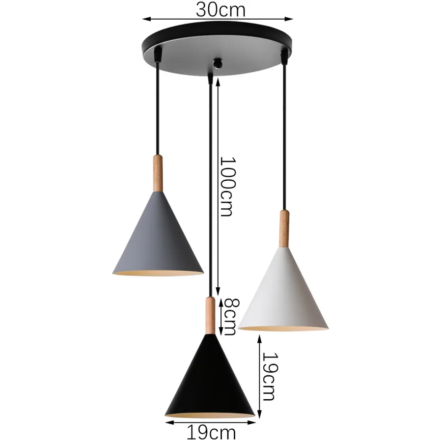 3-Heads Modern Wood Pendant Light Domeshade Suspension for Cafe Restaurant Bedroom Home Kitchen Island Nordic Hanging Lamp black pendant light