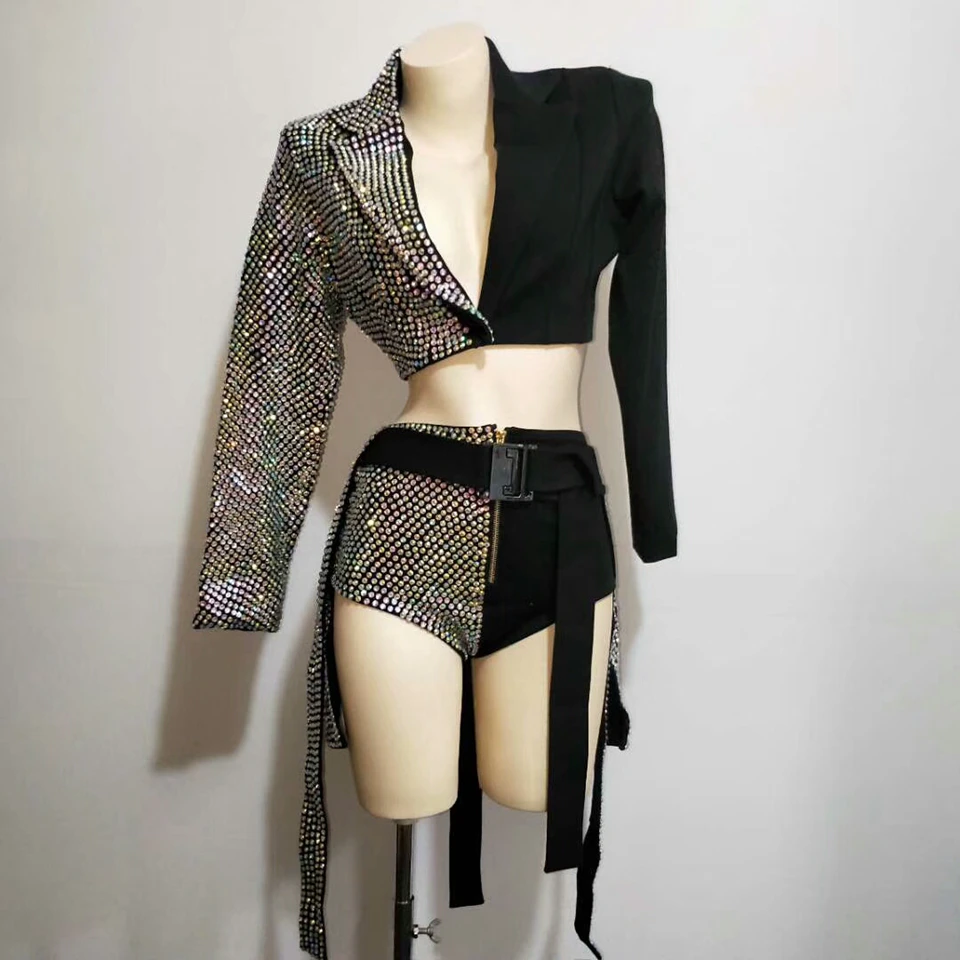 Sparkly AB Rhinestones Blazer Short ...