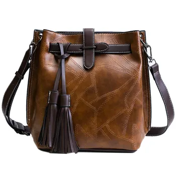 

Famous Brand Crossbody Bags For Women 2020 Fashion Pu Leather/Scrub Women Bucket Bag Vintage Tassel Women Shoulder Bag Sac Retro
