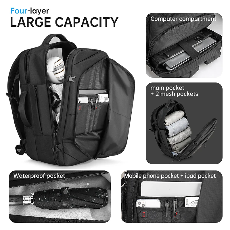 Mark Ryden Large Capacity Men Backpack 17.3 Inch Laptop Travel Bag Multifunctional Luggage Bag Outdoor USB Charging Backpack Men
