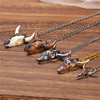 

Men Necklace CZ Bull Head Pendant Necklace Silver Color Stainless Steel Chain Necklace Mysterious Power Lucky Jewelry For Women