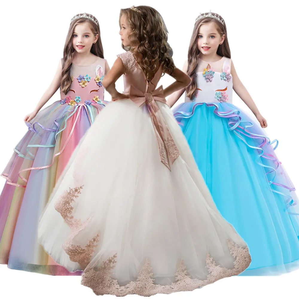 NEW Princess Kids Baby Girls Lace Flower Tulle Party Pageant Dresses Size 3-8Y