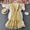 2022 V-neck ruffles sleeve chiffon dress summer short-sleeved high-waist lace-up waist print midi Dress for womens beach dress ► Photo 2/6