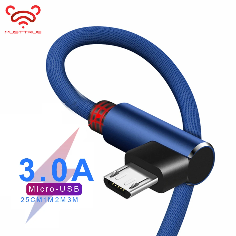 

MUSTTRUE 1m Micro USB Cable for Xiaomi Note 5 Pro Fast Charging 90 Degree Elbow Wire for Samsung Huawei LG Sony microUSB Cable