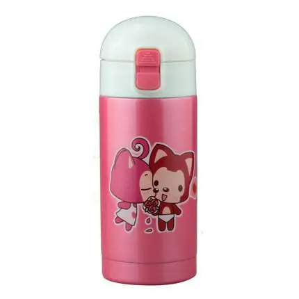 Insulation cup sucker baby drinking water bottle leakproof hose stainless steel cup - Цвет: Pink 280ml