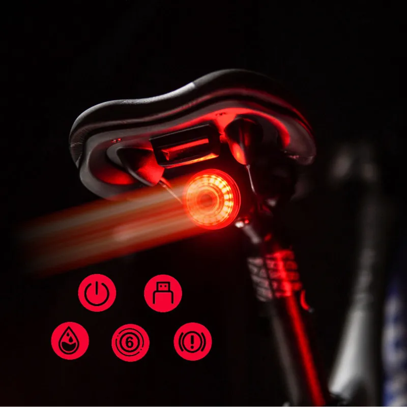 

Bicycle Light Rear Smart LED Waterproof Brake Light Signal USB Rechargeable Cycling Induction Latern Flash Light Bike Taillight