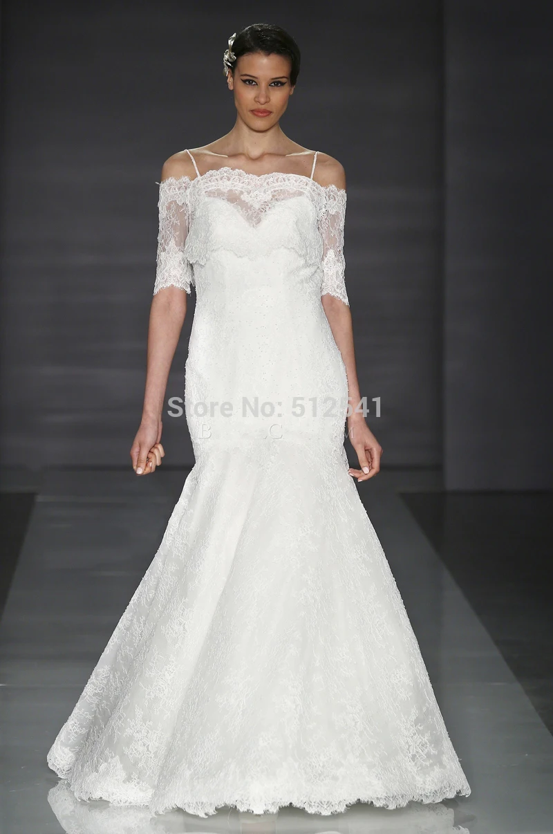 Кружевное свадебное платье на тонких бретельках vestido de noiva, Русалка, жакет с аппликацией, шлейф с открытой спиной, свадебные платья