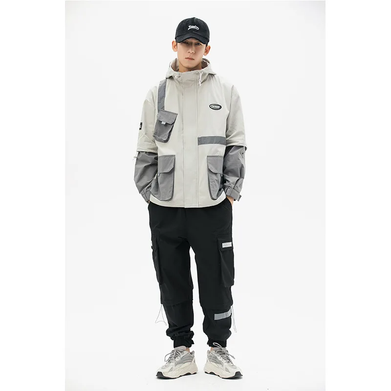 

City Where the Product 2020 Spring Clothing New Style Mixed Colors Origional Hooded Coat Multi-pockets Tooling Jacket