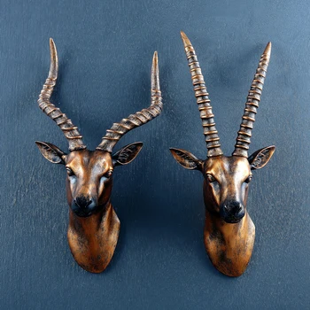 

2020 $ Retro Antelope Head Animal Head Antelope Horn Wall Decoration Wall Hanging Ornaments Creative Resin Christmas Europe