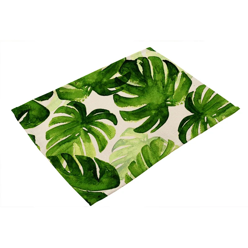 

42x32cm Green Leaves Pattern Cotton Linen Western Pad Placemat Insulation Dining Table Mat Bowls Coasters Kitchen Accessories