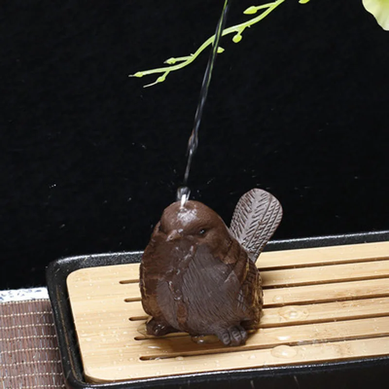 Handmade Lucky Teapet Birds for Home Garden Decoration, Desk Ornaments, Purple Sand Statues, Decor