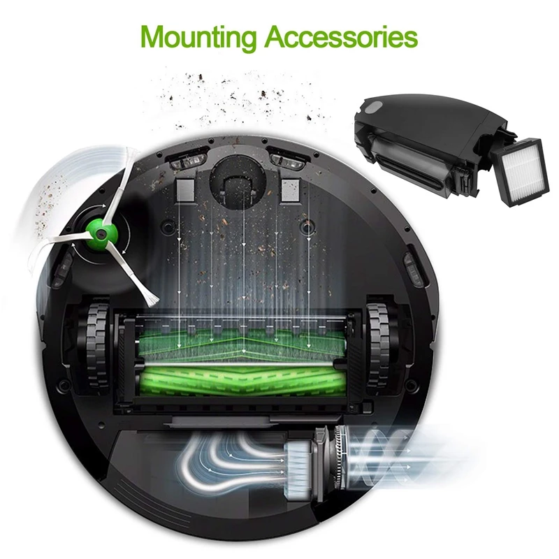 Сменный комплект аксессуаров для Irobot Roomba I7 I7+/I7 Plus E5 E6 E7 серии Роботизированный пылесос, 2 фильтра+ 3 щетки+ 1 многоповерхностный Ru